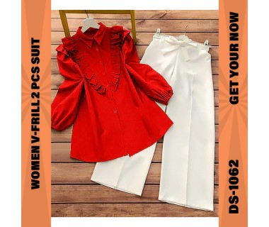 Women V-Frill 2 Pcs Suit DS-1062 Women V-Frill 2 Pcs Suit DS-1062